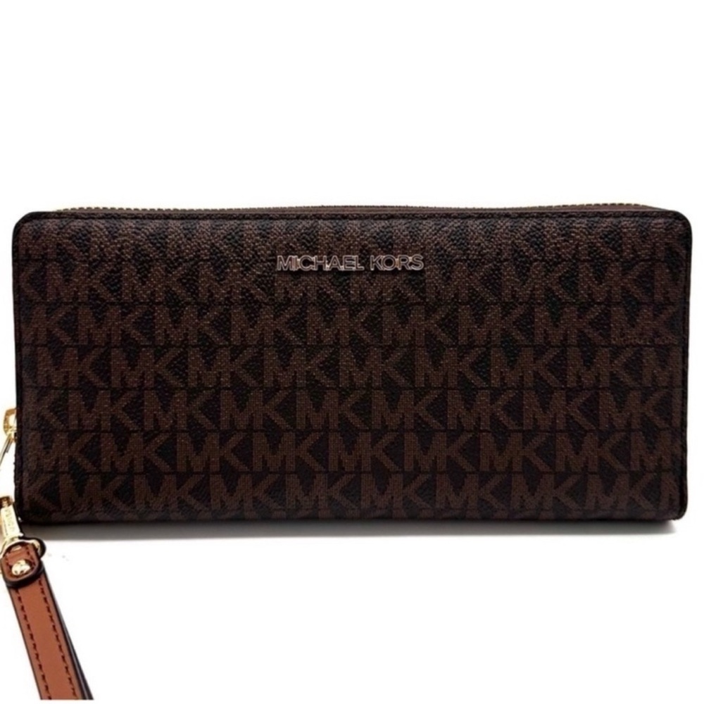 Michael Kors Large Continental Wallet Wristlet Leather Brown - Picture 2 of 8